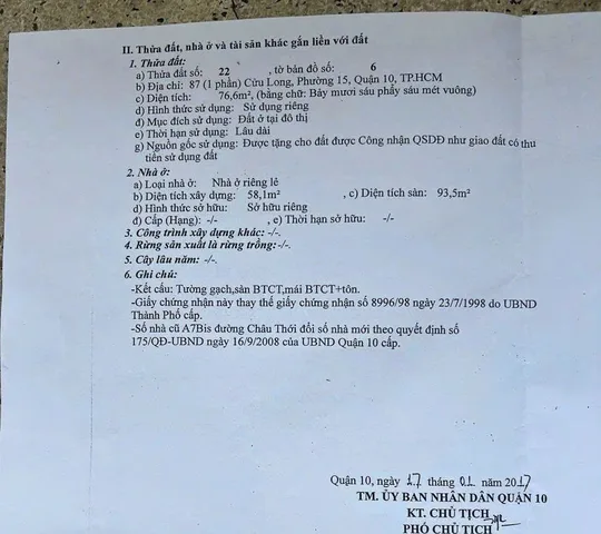 Bán Nhà Mặt Tiền 87 Cửu Long, Phường 15, Quận 10