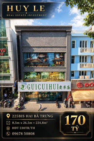 Mặt Tiền 225 227 Hai Bà Trưng [8,5 x 26m] thang máy (ko lộ giới)