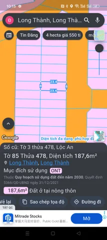 Bán Đất 187m2 có sẵn 187 m2 thổ cư giá 4.3 tỷ tại Xã Lộc An Huyện Long Thành Đồng Nai