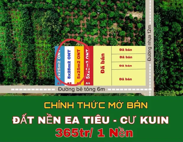 Bán Đất 124m2 có sẵn 124 m2 thổ cư giá 325 triệu tại Xã Ea Tiêu Huyện Cư Kuin Đắk Lắk