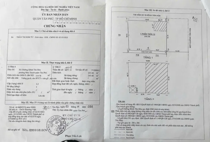 Bán Nhà Mặt Tiền 301 Kênh Tân Hóa, Phường Hòa Thạnh, Quận Tân Phú