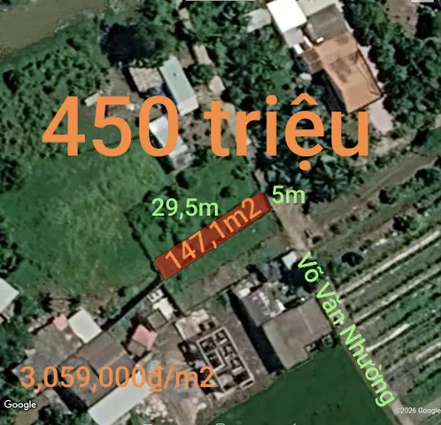 Bán Đất 147.1m2 có sẵn 147.1 m2 thổ cư giá 450 triệu tại Xã Đức Tân Huyện Tân Trụ Long An