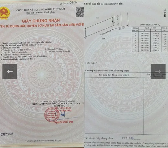 Bán Đất 99m2 có sẵn 99 m2 thổ cư giá 1.54 tỷ tại - Chọn - Xã Đại Lãnh Khánh Hòa