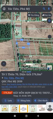 Bán Đất 577m2 giá 1 tỷ tại Xã Tóc Tiên Thành phố Phú Mỹ Bà Rịa - Vũng Tàu