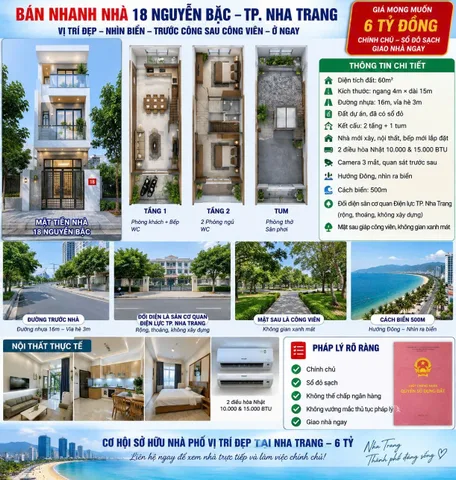 Bán Nhà riêng 60m2 có sẵn 60 m2 thổ cư giá 6 tỷ tại Phường Vĩnh Hòa Thành phố Nha Trang Khánh Hòa