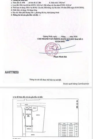 Bán Đất 250m2 có sẵn 185 m2 thổ cư giá 5 tỷ tại Xã Hoàng Tân Thị xã Quảng Yên Quảng Ninh