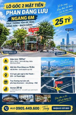LÔ GÓC 2 MẶT TIỀN PHAN ĐĂNG LƯU – NGANG 6M-TRỤC THÔNG TÒA 69 TẦNG SÔNG HÀN BẠCH ĐẰNG-25 TỶ