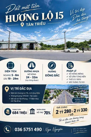 🔥 ĐẤT MẶT TIỀN HƯƠNG LỘ 15 – TÂN TRIỀU | ĐÓN ĐẦU HẠ TẦNG