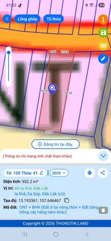 Bán Đất 952.2m2 có sẵn 400 m2 thổ cư giá 299 triệu tại Xã Ia RVê Huyện Ea Súp Đắk Lắk
