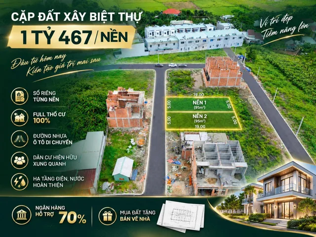 Cặp đất xây biệt thự cực đẹp gần Biên Hòa, 190m2, hạ tầng hoàn thiện, 1 tỷ x