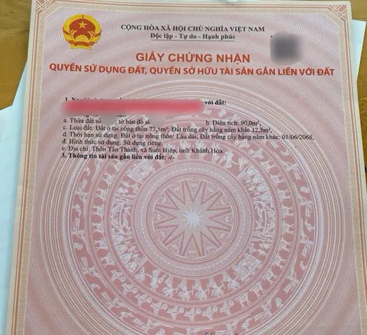 Bán Đất 90m2 có sẵn 90 m2 thổ cư giá 900 triệu tại Xã Suối Tiên Huyện Diên Khánh Khánh Hòa
