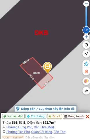 Bán Đất 878m2 có sẵn 1 m2 thổ cư giá 4.5 tỷ tại Đường vành đai phía tây 80 m - Chọn - Phường Hưng Phú Cần Thơ