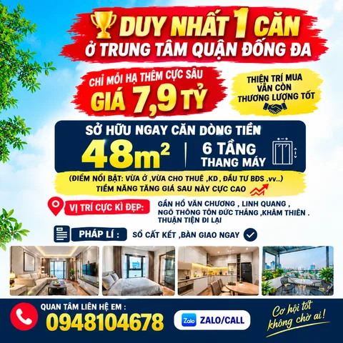 Bán Đất 48m2 có sẵn 48m2 thổ cư giá 7.9 tỷ còn thương lượng tại Đường -Tôn Đức Thắng -Phường Ô Chợ Dừa - Quận Đống Đa Hà Nội