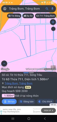 Bán Đất 1500m2 có sẵn 300 m2 thổ cư giá 2.1 tỷ tại Xã Sông Trầu Huyện Trảng Bom Đồng Nai
