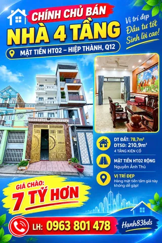 CHÍNH CHỦ BÁN NHÀ 4 TẦNG #MẶT_TIỀN HT02 – HIỆP THÀNH, Q12
