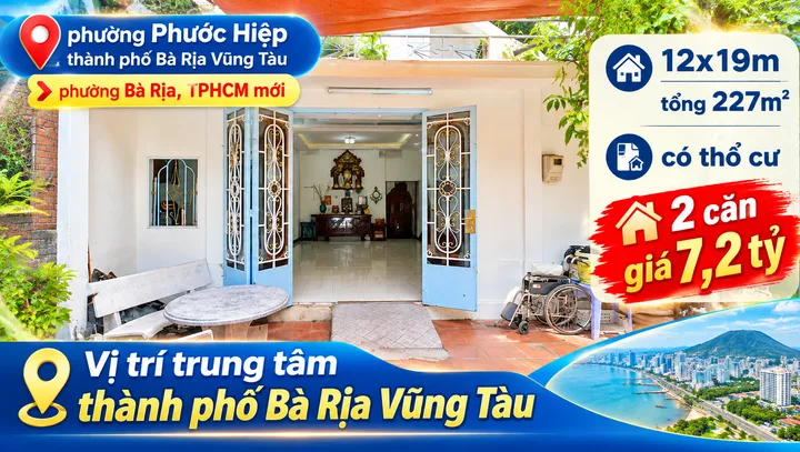 Bán 2 căn nhà liền kề toạ lạc ngay trung tâm phường Phước Hiệp, thành phố Bà Rịa - Vũng Tàu
