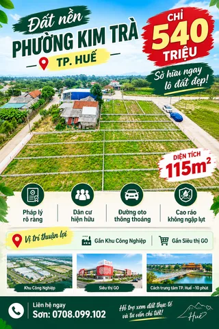 Bán Đất 130m2 có sẵn 80 m2 thổ cư giá 540 triệu tại Phường Hương Xuân Thị xã Hương Trà Thừa Thiên Huế