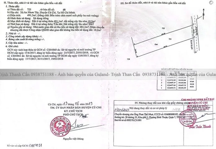 Bán Đất 491m2 có sẵn 481 m2 thổ cư giá 4.5 tỷ tại Đường Tỉnh Lộ 7 Xã An Nhơn Tây Huyện Củ Chi TP. Hồ Chí Minh
