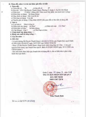 Bán Nhà Mặt Tiền 129 Bà Huyện Thanh Quan, P.9, Q.3
