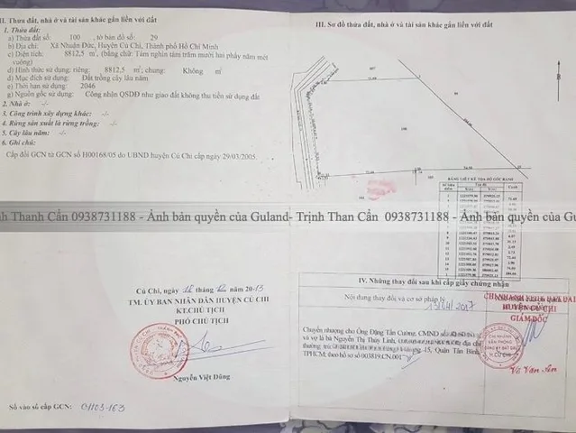 Bán Đất 8812m2 có sẵn 300 m2 thổ cư giá 23.5 tỷ tại Đường Nguyễn Thị Rành Xã Nhuận Đức Huyện Củ Chi TP. Hồ Chí Minh