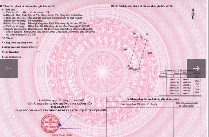 Bán Đất 353.3m2 có sẵn 80 m2 thổ cư giá 2.47 tỷ tại Xã Vạn Hưng Huyện Vạn Ninh Khánh Hòa
