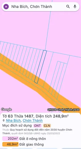 Bán Đất 166m2 có sẵn 100 m2 thổ cư giá 390 triệu tại Xã Nha Bích Thị xã Chơn Thành Bình Phước