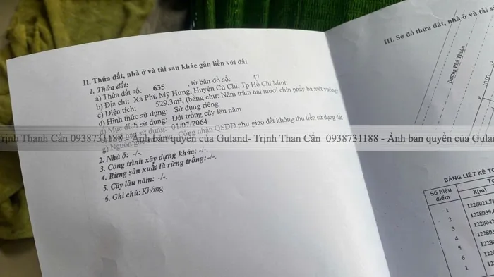 Bán Đất 529m2 có sẵn 200 m2 thổ cư giá 3.6 tỷ tại Đường Phú Thuận Xã Phú Mỹ Hưng Huyện Củ Chi TP. Hồ Chí Minh