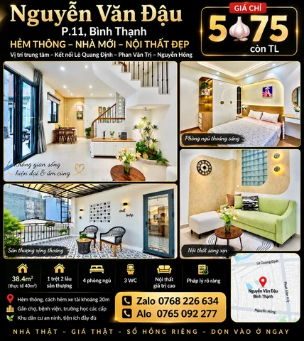 Bán Nhà riêng 40m2 có sẵn 38 m2 thổ cư giá 5.75 tỷ tại Đường Nguyễn Văn Đậu Phường 11 Quận Bình Thạnh TP. Hồ Chí Minh