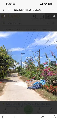 Bán Đất 1111m2 có sẵn 500 m2 thổ cư giá 6.67 tỷ tại Đường Liên Xã Xã Vạn Hưng Huyện Vạn Ninh Khánh Hòa