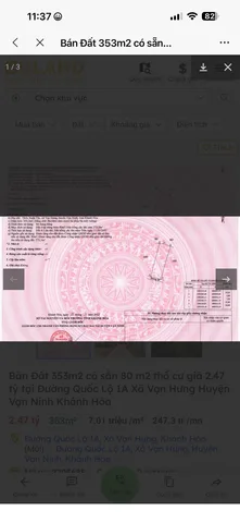 Bán Đất 353m2 có sẵn 80 m2 thổ cư giá 2.47 tỷ tại Đường Quốc Lộ 1A Xã Vạn Hưng Huyện Vạn Ninh Khánh Hòa