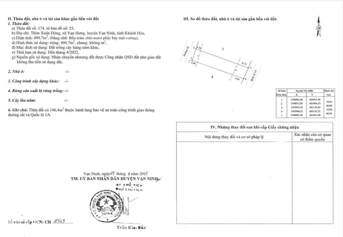 Bán Đất 490m2 giá 7.36 tỷ tại Xã Vạn Hưng Huyện Vạn Ninh Khánh Hòa