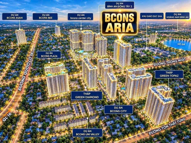 Căn hộ 2PN 2WC Bcons Aria – Từ 2,5 tỷ, gần Làng Đại học