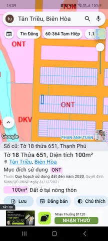 Bán Đất 100m2 có sẵn 100 m2 thổ cư giá 1.7 tỷ tại Xã Thạnh Phú Huyện Vĩnh Cửu Đồng Nai
