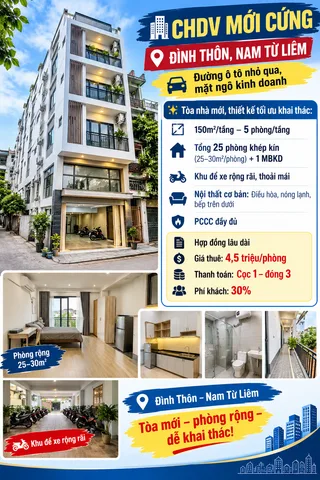 🏢 CHO THUÊ TOÀ CHDV MỚI CỨNG – ĐÌNH THÔN, NAM TỪ LIÊM - ĐƯỜNG Ô TÔ KINH DOANH.