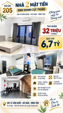Bán Nhà riêng 56m2 SÁT LÊ VĂN QUỚI • NHÀ 2 MẶT TIỀN • THU 32TR/TH • 6,7 TỶ 🔥