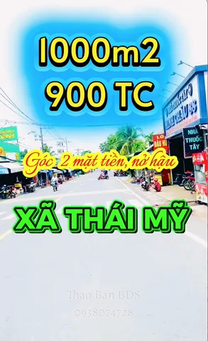 Góc 2 mặt tiền 1000m2 (900m2 TC), nở hậu, đường nhựa, đẹp, cách Tỉnh lộ 7: 200m