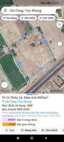 Bán Đất 6653m2 giá 1.6 tỷ tại Xã Chí Công Huyện Tuy Phong Bình Thuận