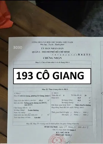 Bán Nhà Mặt Tiền 193 Cô Giang, Phường Cầu Ông Lãnh