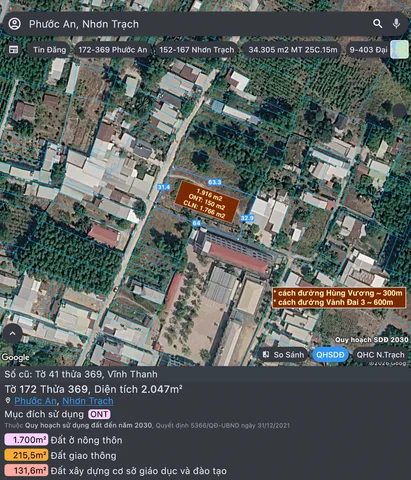 Đất nhà vườn Vĩnh Thanh - Nhơn Trạch gần Vành Đai 3 / Diện tích 1.916 m2 (đã có 150 m2 thổ cư)