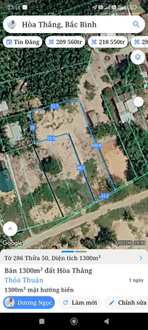 Bán Đất 1300m2 giá 15.6 tỷ tại Xã Hòa Thắng Huyện Bắc Bình Bình Thuận