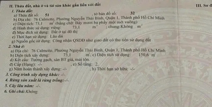 Bán Nhà Mặt Tiền 76 Calmette, Nguyễn Thái Bình, Q1