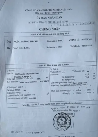 Bán Nhà Mặt Tiền 366 Nguyễn Thị Minh Khai, Phường Bàn Cờ