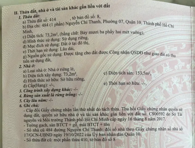 Bán Nhà Mặt Tiền 484 Nguyễn Chí Thanh, Phường 7, Quận 10