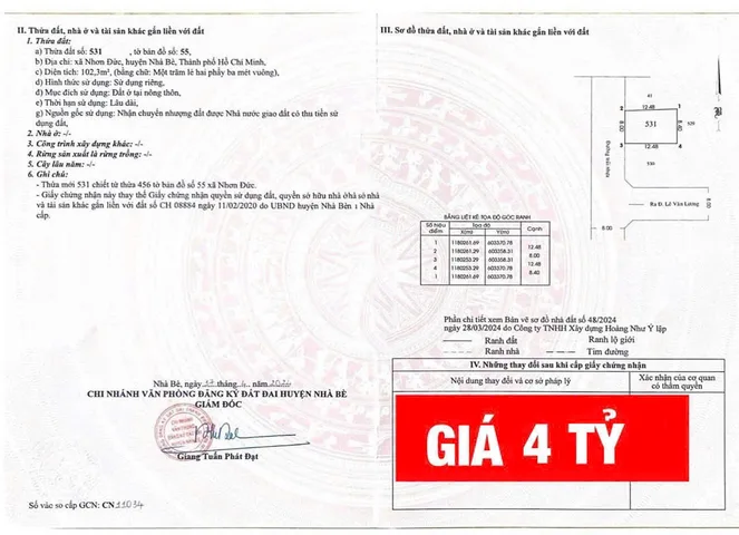 BÁN ĐẤT 102M2 - NGANG 8M - ĐƯỜNG LÊ VĂN LƯƠNG - SỔ SẴN - GIÁ 4 TỶ