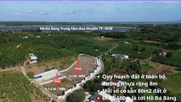 Bán Đất 5x33m, 162m2 có sẵn 80 m2 thổ cư gần hồ Đá Bàng