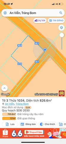 Bán Đất 826m2(30mx26m) kế bên khu công nghiệp giang điền giá 3.85 tỷ tại Xã An Viễn Huyện Trảng Bom Đồng Nai