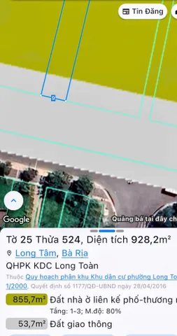Bán Đất 928m2 có sẵn 75 m2 thổ cư giá 29.2 tỷ tại Đường Võ Thị Sáu Phường Long Tâm Thành phố Bà Rịa Bà Rịa - Vũng Tàu
