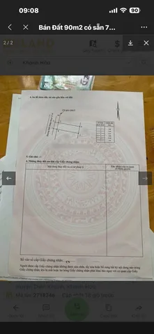 Bán Đất 90m2 có sẵn 77.5 m2 thổ cư giá 900 triệu tại Xã Suối Hiệp Huyện Diên Khánh Khánh Hòa