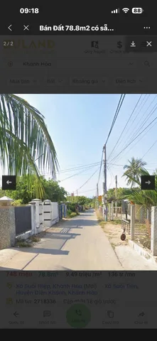 Bán Đất 78.8m2 có sẵn 78.8 m2 thổ cư giá 748 triệu tại Xã Suối Hiệp Huyện Diên Khánh Khánh Hòa