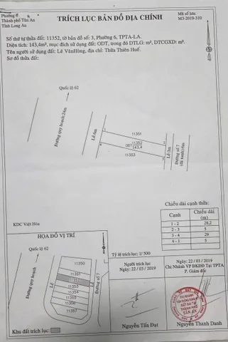 Bán Đất thổ cư 2 mặt tiền, diện tích 143,4m2 giá chỉ 2.4 tỷ tại Phường 6, thành phố Tân An, Long An. Cách Aeon Tân An 1km